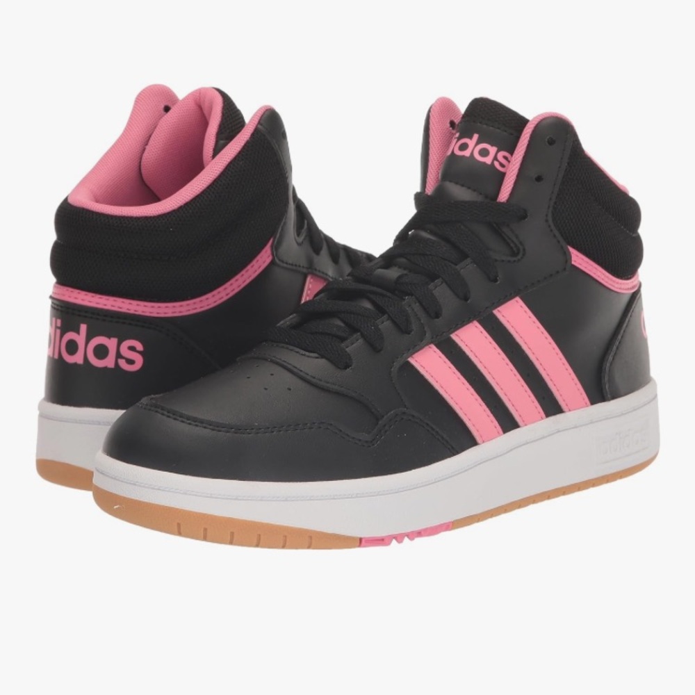 Adidas Black and Pink leather high tops